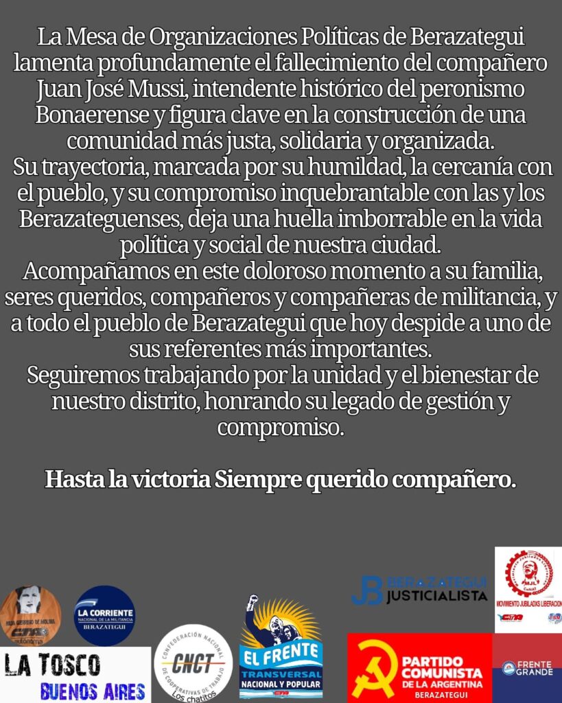 Mesa de Organizaciones Políticas de Berazategui despidió al Intendente Mussi