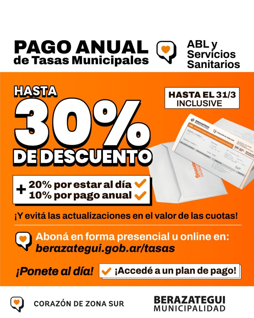 Berazategui: 30% de descuento por el pago adelantado de tasas municipales